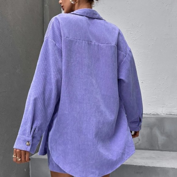 Coord Set Corduroy Blouse & Skirt - purple - Picture 2 of 5
